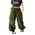 thumbnail image 4 of Ladies Cargo Pants  Solid Loose Trousers with Elastic Waistband and Pockets, 4 of 9