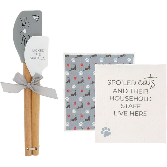 shiyou-Company - Spoiled Cats - 7.75" Set of 2 Swedish Dish Towels 12" & 9.75" Spatula Set Kitchen Kitty Kitten Feline Lover Gift