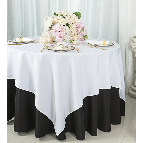 Wedding Linens Inc. 72" x 72" Square Polyester Table Overlays Toppers - White