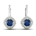 thumbnail image 2 of 1.25 Carat (ctw) 14K White Gold Round Blue Sapphire & White Diamond Ladies Halo Style Dangling Drop Earrings 1 1/4 CT, 2 of 4