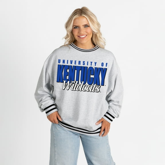 Women's Gameday Couture Gray Kentucky Wildcats Oversized Showdown Ringer Stripe Sweatshirt