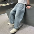 thumbnail image 5 of LRen Blue Jeans for Boys High Waisted Solid Color Wide Leg Denim Pants Boy Casual Baggy Fashion Trousers Streetwear with Pockets,Blue,7-8 Years, 5 of 7