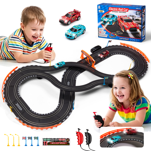 Lictin Slot Car Race Track Set, Dual Electric Race Car Track with 2 High-Speed Cars & 2 Electric Controller, Racing Slot Car Track Toy Gift for Kids Boys Ages 4-12