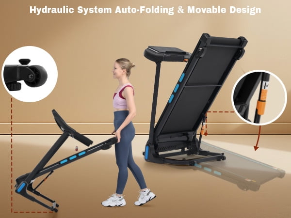 Foldable Treadmill for Home with Hydraulic System, 3.5HP Motor 10MPH Speed 350Lbs Capacity, Incline Electric Treadmill with Heart Rate Monitor USB-C Charging Bluetooth Speaker