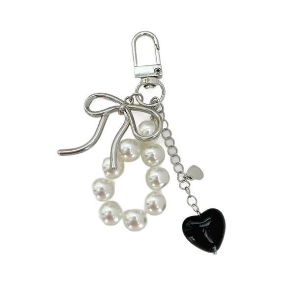 Sweet Bowknot Heart Pearls Keychain Pendant Fashion Lovely Hangings Ornament Keyring Backpack Decoration Charm Jewelry