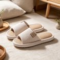 thumbnail image 2 of XFeng Men Linen Fabric Open‑Toe House Slippers Indoor Home Slides, 2 of 4