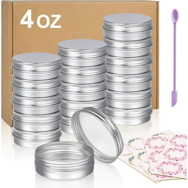 Sopito Aluminum Tin Cans, 24pcs 4oz Metal Round Tins Containers with 4pcs Stickers and A Double-ended Scraper Set for Candles Making and Storage