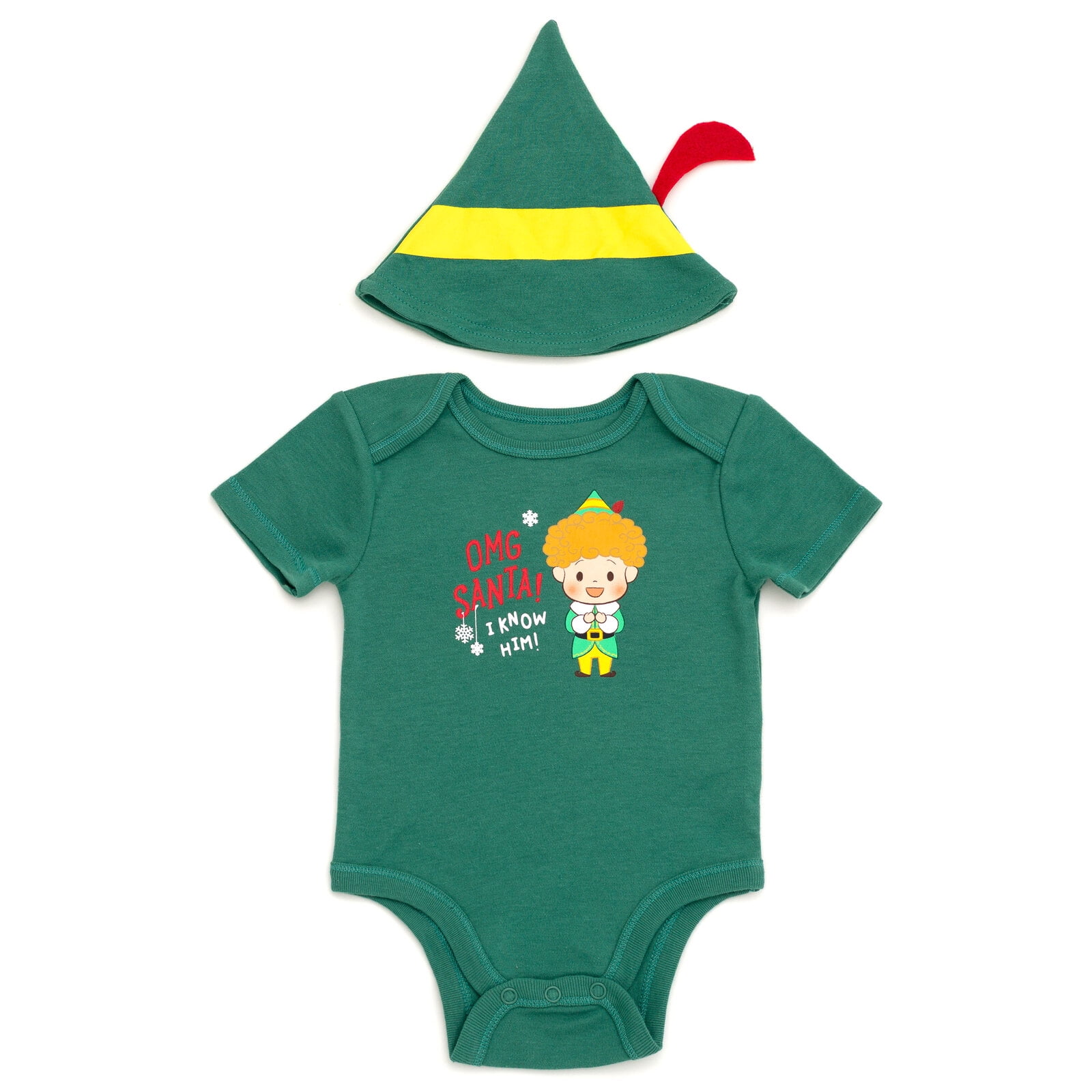 Elf Baby Boy or Girl Christmas Cosplay Bodysuit and Hat Set Buddy Green