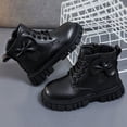 thumbnail image 5 of Viluyesy Girls Faux Leather Combat Ankle Boots, Lace Up Side Zipper, Back Bow Decor, Rugged Lug Sole Outdoor Booties Black Size 2.5 Big Kids, 5 of 8