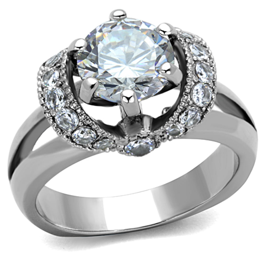 Marimor Jewelry 2.5 Ct Round Cut AAA Zirconia Stainless Steel Engagement Ring Women
