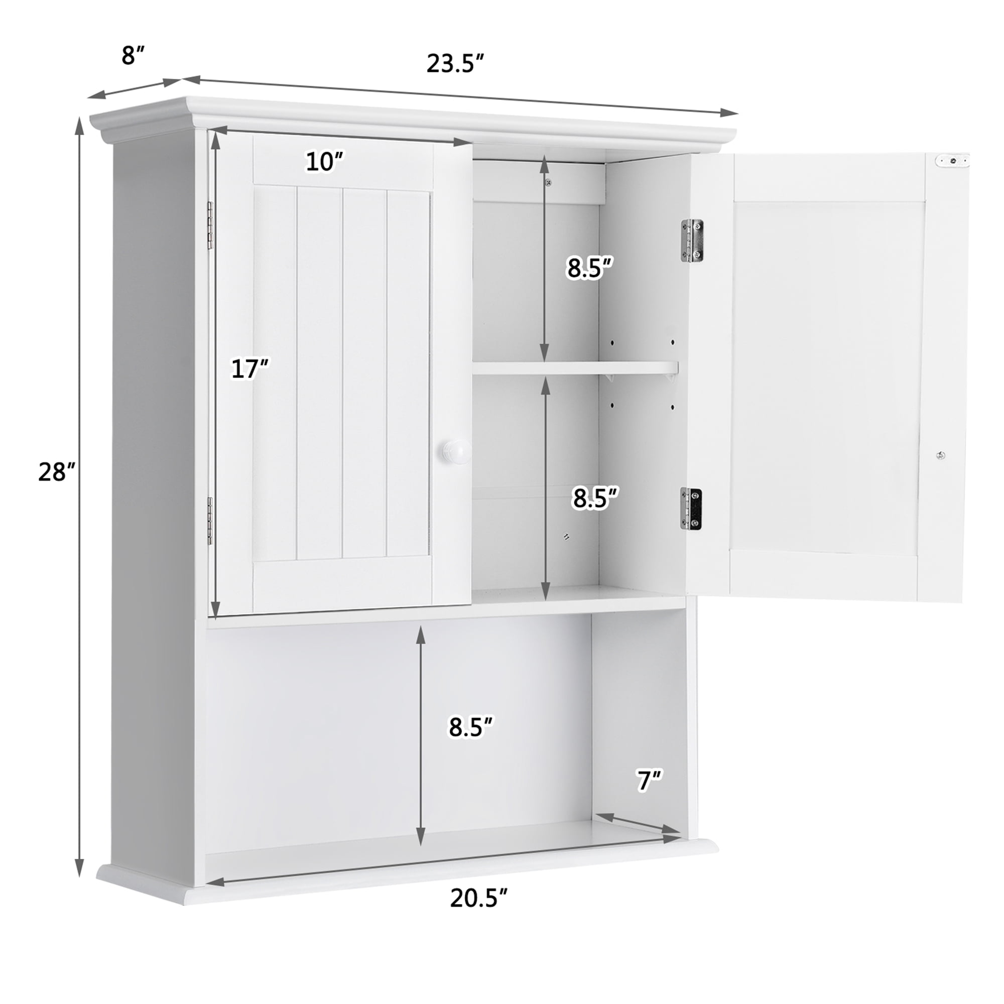 Costway Wall Mounted Bathroom Storage Cabinet Medicine Cabinet Organizer  Shelf W/Double Mirror Door White