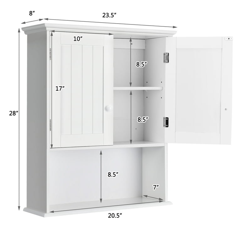 Costway Wall Mount Bathroom Cabinet Storage Organizer Medicine Cabinet with  2-Doors and 1- Shelf Cottage Collection Wall Cabinet White 