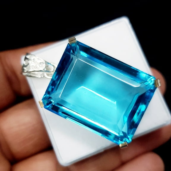 92 Ct blue Topaz 925 Sterling Silver Emerald Pendant Loose Gemstone