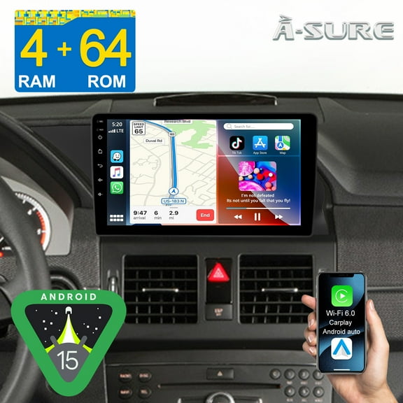 9" Android 15 Stereo 4 64GB Car Radio for Mercedes-Benz GLK X204 2008-2015 with Apple CarPlay/Android Auto/GPS Navi/Wi-Fi/BT 5.4/Backup Camera