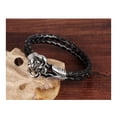 thumbnail image 4 of QQTDFG Stainless Steel Genuine Leather Bracelet Black Silver Men's Unisex Hook G366-default, 4 of 8