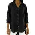 thumbnail image 1 of Tops de Verano de Mujer con Mangas Casual Faux Denim Cuello en V Ruffled Tres Cuartos de Manga Blusa, Ligero Y Cómodo para el Uso Diario, 1 of 5