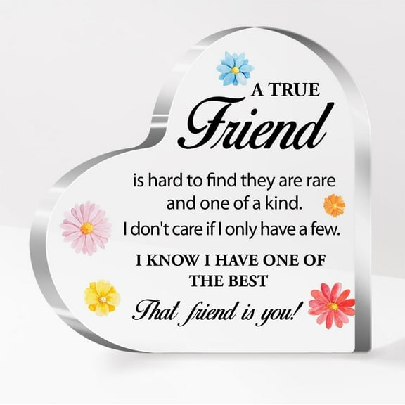 Heart Acrylic Plaque Gift for Friend,Friendship Gift for Woman Bestie Friend Coworker Birthday Going Away Retirement,A True Friend Sign Plaue Gift for Friendship Keepsake Desk Decor 4x4 inch