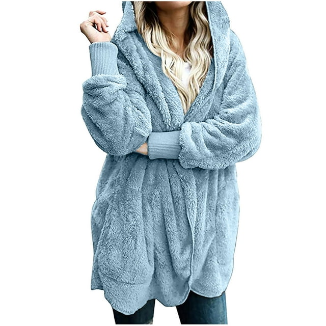 KIHOUT Spring Winter Warm Coat Women's Oversized Open Front Hooded Draped Pockets Cardigan Coat,Size S-2XL