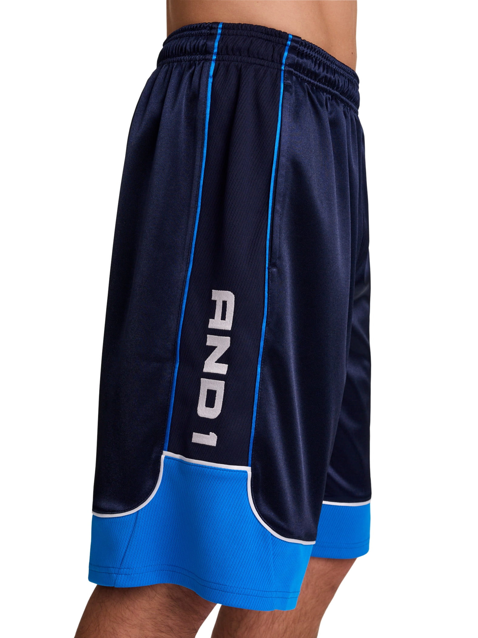 AND1 Men's and Big Men's All Court Colorblock Short, 11" inseam, up to Size 5XL