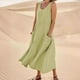 thumbnail image 5 of Vestido de verano de algodón y lino para mujer, sin mangas, con cuello redondo y bolsillos, 5 of 5