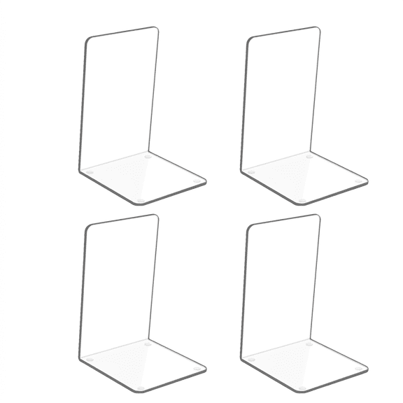 ROSEXIXI Bookshelf, 4 Pack Clear Acrylic Bookends, L-Shaped Transparent Display Stand, Invisible Desk Rack for Library Home Office School Table Top