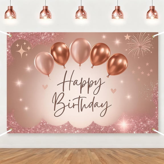 7x5FT Rose Gold Birthday Backdrop Pink Glitter Sparkle Happy Birthday Photography Background for Women Girls Lady Sweet Bday Party Decorations Banner Supplies Photo Booth Props
