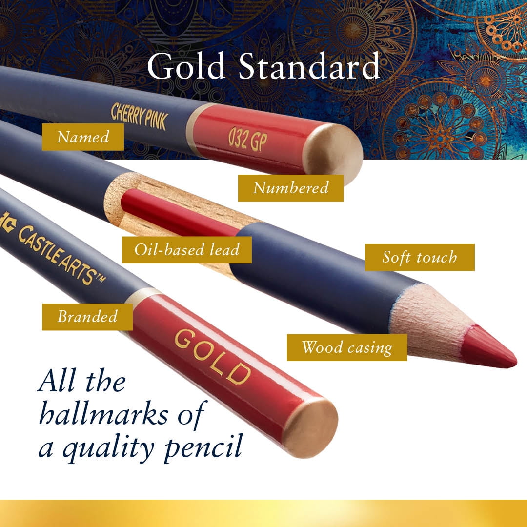 Castle Art Supplies Gold Standard 72 Coloring Pencils Zipper Set with Extras