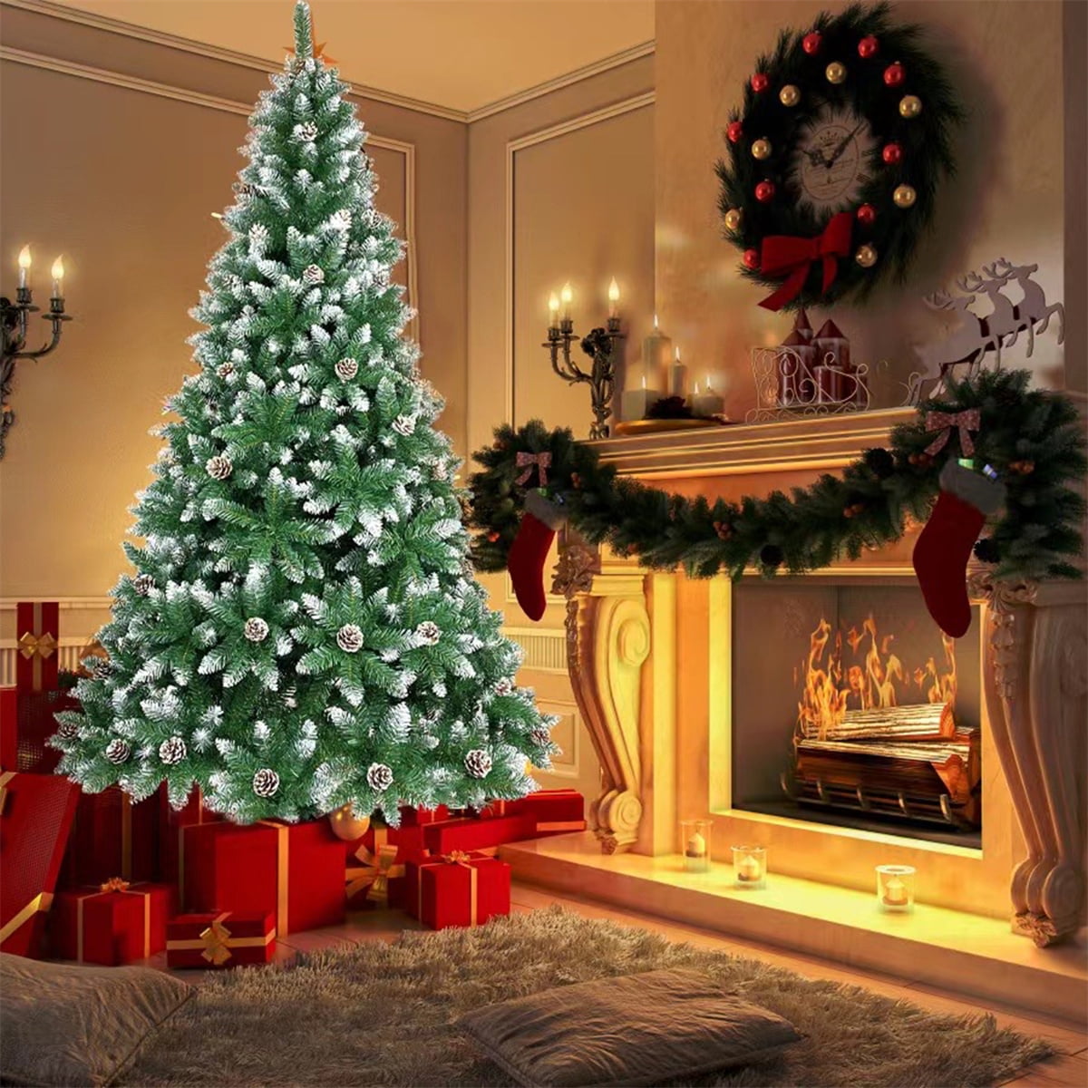 7FT Christmas Tree with Pine Cones Pointed PVC Green Tree Spraying