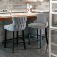 thumbnail image 2 of Set of 2 Wingback Upholstered Bar Stools with Nailhead Trim, Velvet Fabric Side Dining Room Chairs with Tufted Button, Living Room Chairs Counter Bar Stools Home Kitchen Island (Grey), 2 of 9