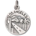 thumbnail image 1 of Sterling Silver 30" .8mm Box Chain Los Angeles City Of Angels Two Sided Circle Pendant Necklace, 1 of 2