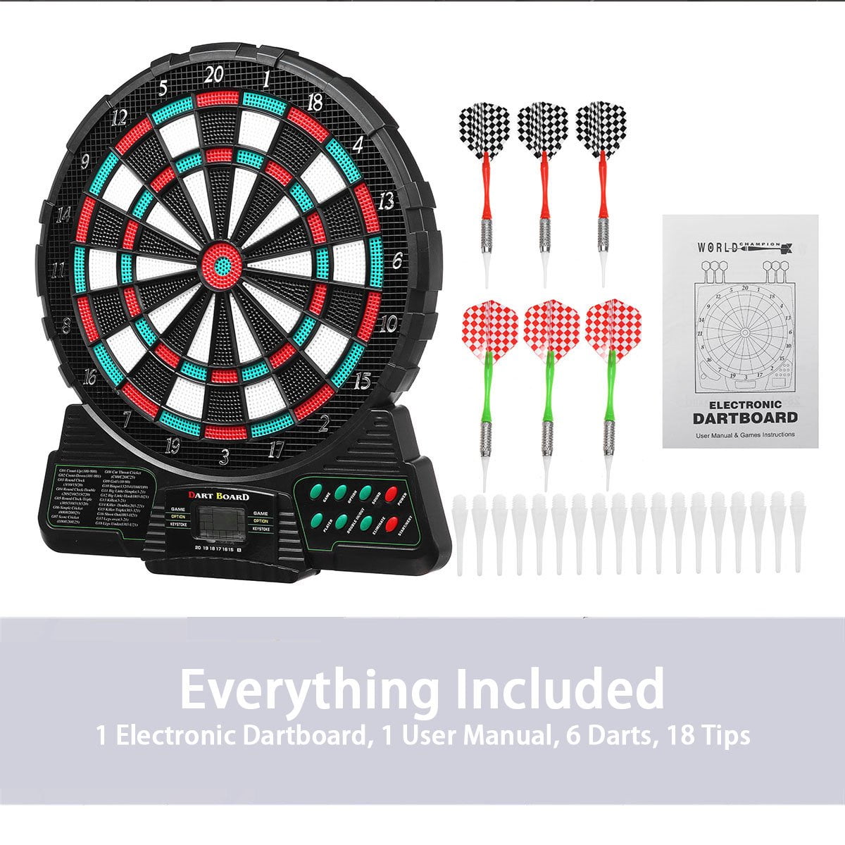 Electronic Tip Dartboard Cabinet Set with Darts for Game Room with 6 Pieces Darts 18pcs Replacement Tips, LCD Display Automatic Scoring Dartboard Target Board