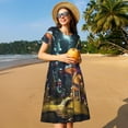 thumbnail image 4 of Vsdgher Robe de Plage Violette à Champignon Lumineux pour Femmes Été 2025 Décontractée Midi Maxi Légère à Manches Courtes à Col Rond, 4 of 6