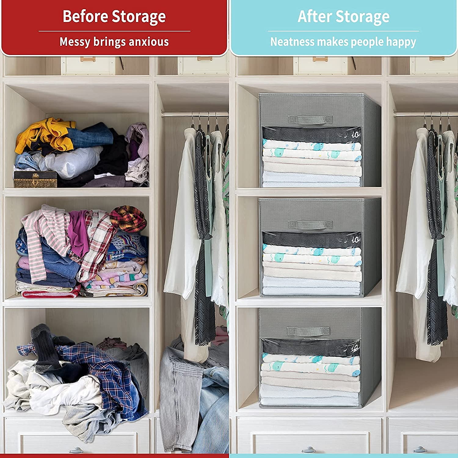 DIMJ Storage Bin, Fabric Storage Bins with Lid, Hand Pull Closet