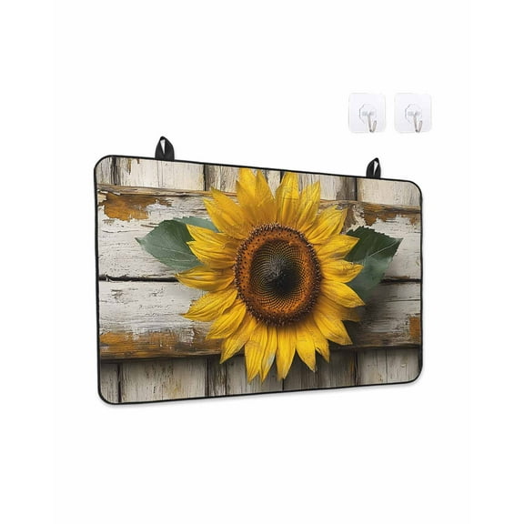 Stove Top Covers for Electric Stove 31x24 Inches, Vintage Sunflower Heat Insulation Fireproof Glass Cooktop Protector, Farmhouse Retro Wooden Floral Multipurpose Countertop Stovetop Cover for Kitchen