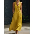 thumbnail image 5 of Women'S Cotton Linen Jumpsuits Sleeveless Wide Legs Button Down Rompers with Pockets Beige XL, 5 of 7