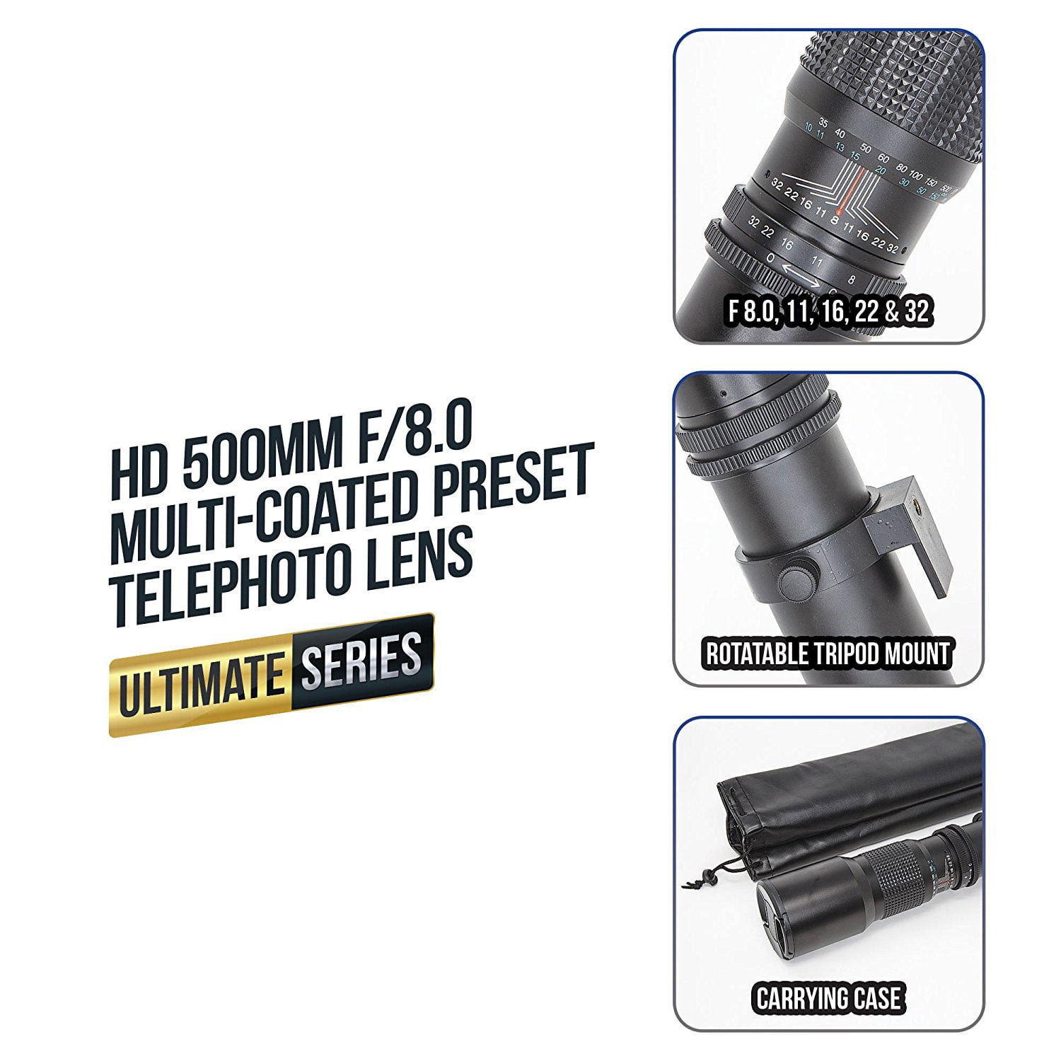 Ultimaxx 500mm f/8 Multi-Coated Preset Telephoto Lens - Walmart.com