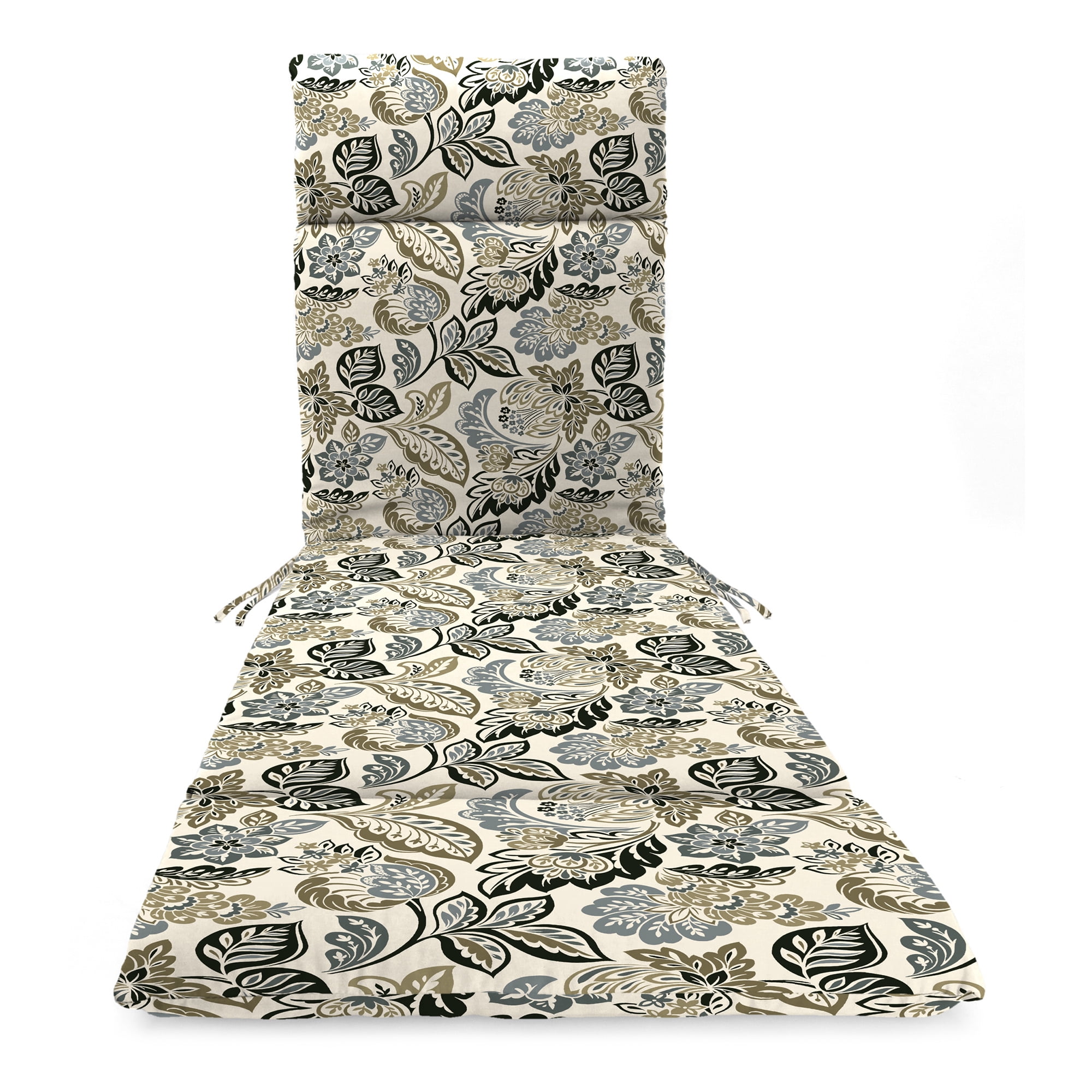 Jordan Manufacturing 72" x 22" Dailey Pewter Multicolor Paisley Rectangular Outdoor Chaise Lounge Cushion with Ties and Hanger Loop