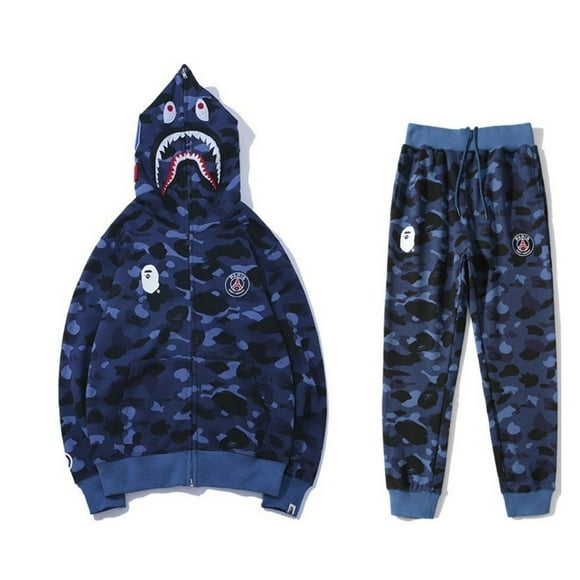 Full Zip Shark Hoodie Sport Jacket Jacket Two Piece Set, Fashion Casual Hoodie And Pants Sport Suit-Jinjin
