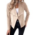 thumbnail image 2 of Chaquetas de Ante Sintético para Mujer, Ropa de Moda de Otoño, Larga, Frente Abierto, Abrigo Corto, Prenda Exterior Color Albaricoque L, 2 of 8
