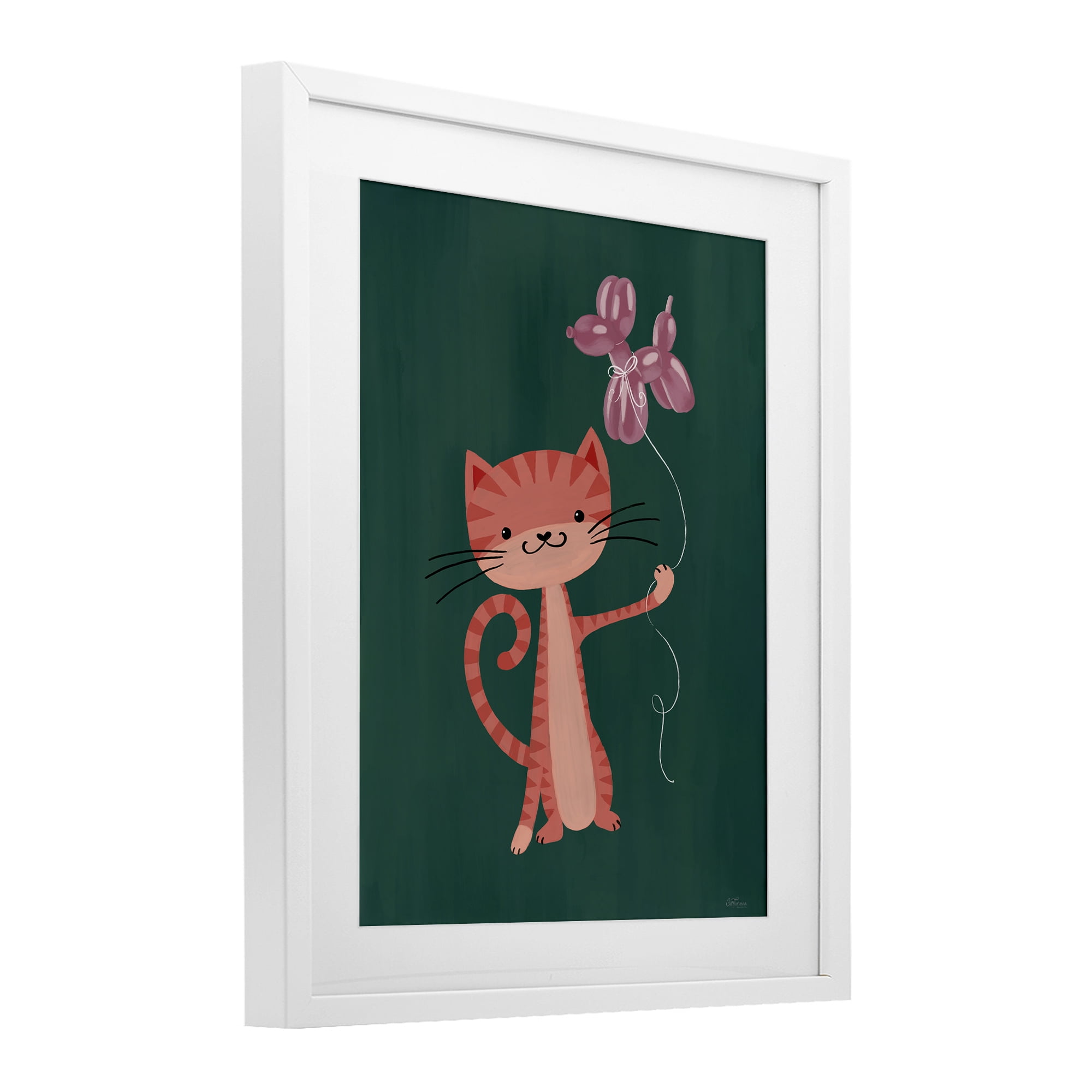 Stupell Industries Balloon Buddy Cat White Framed Print Under Glass, design by Cat Thurman Designs