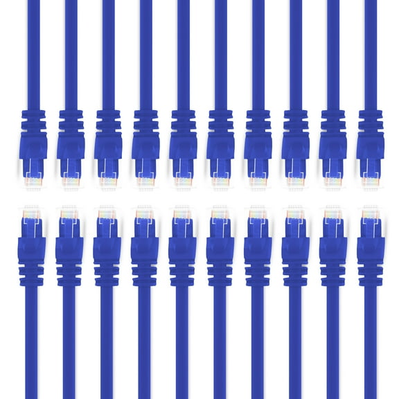 GearIt 20 Pack, Cat 6 Ethernet Cable Cat6 Snagless Patch 1 Foot - Computer LAN Network Cord, Blue [Lifetime Warranty]