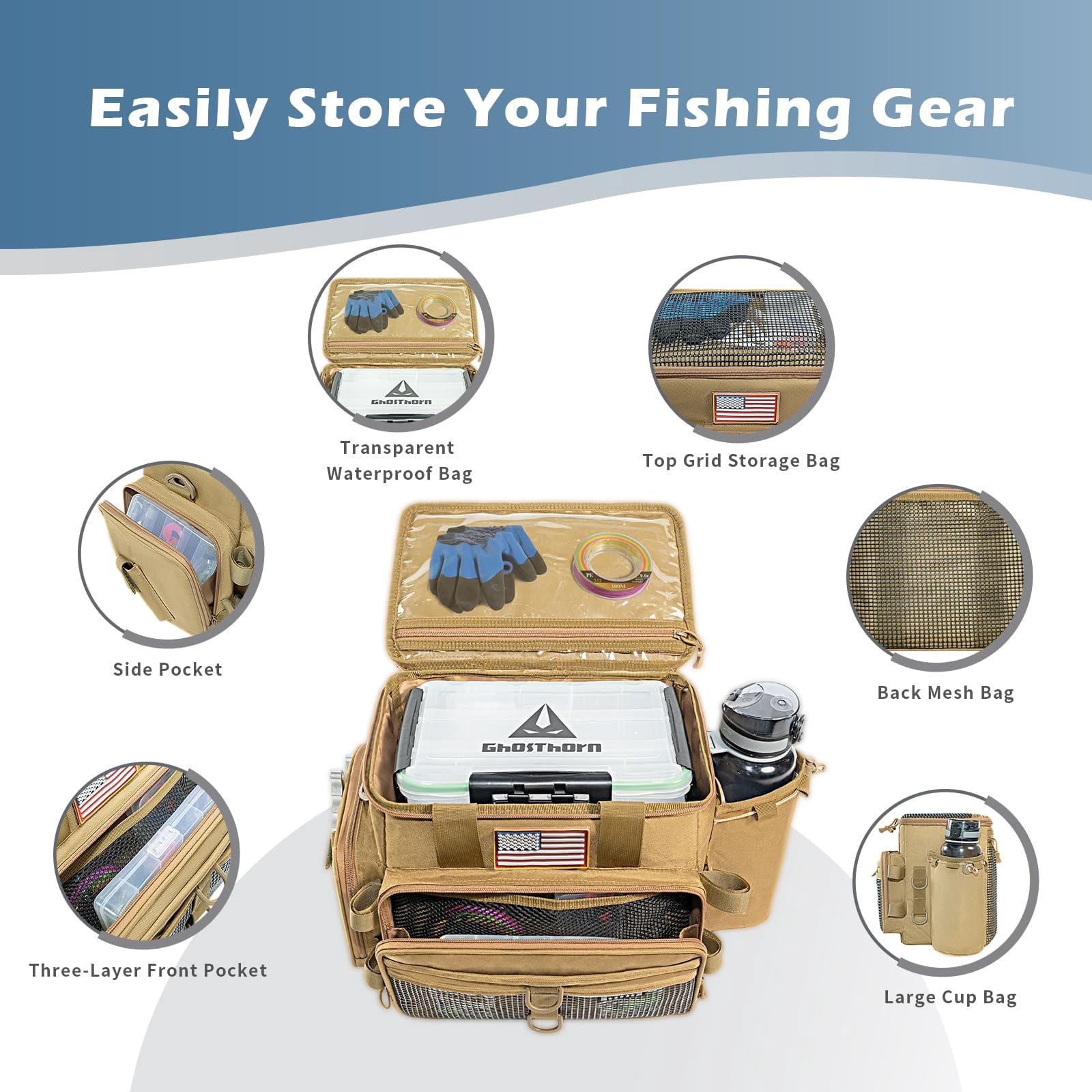 Ghosthorn Fishing Tackle Bags Salt Water Resistant Tackle Box Bag -large capacity tackle storage