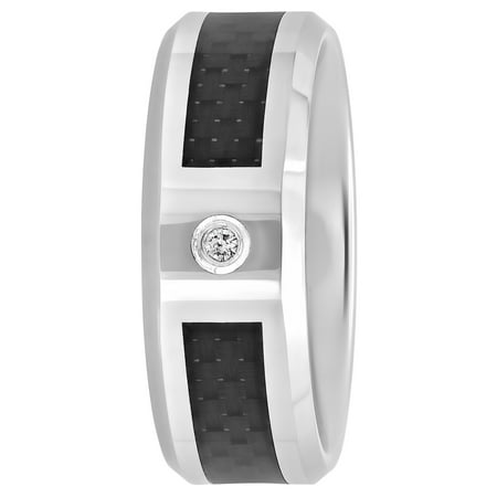 Men’s Tungsten and Carbon Fiber 8MM Diamond Accent Wedding Band - Mens Ring