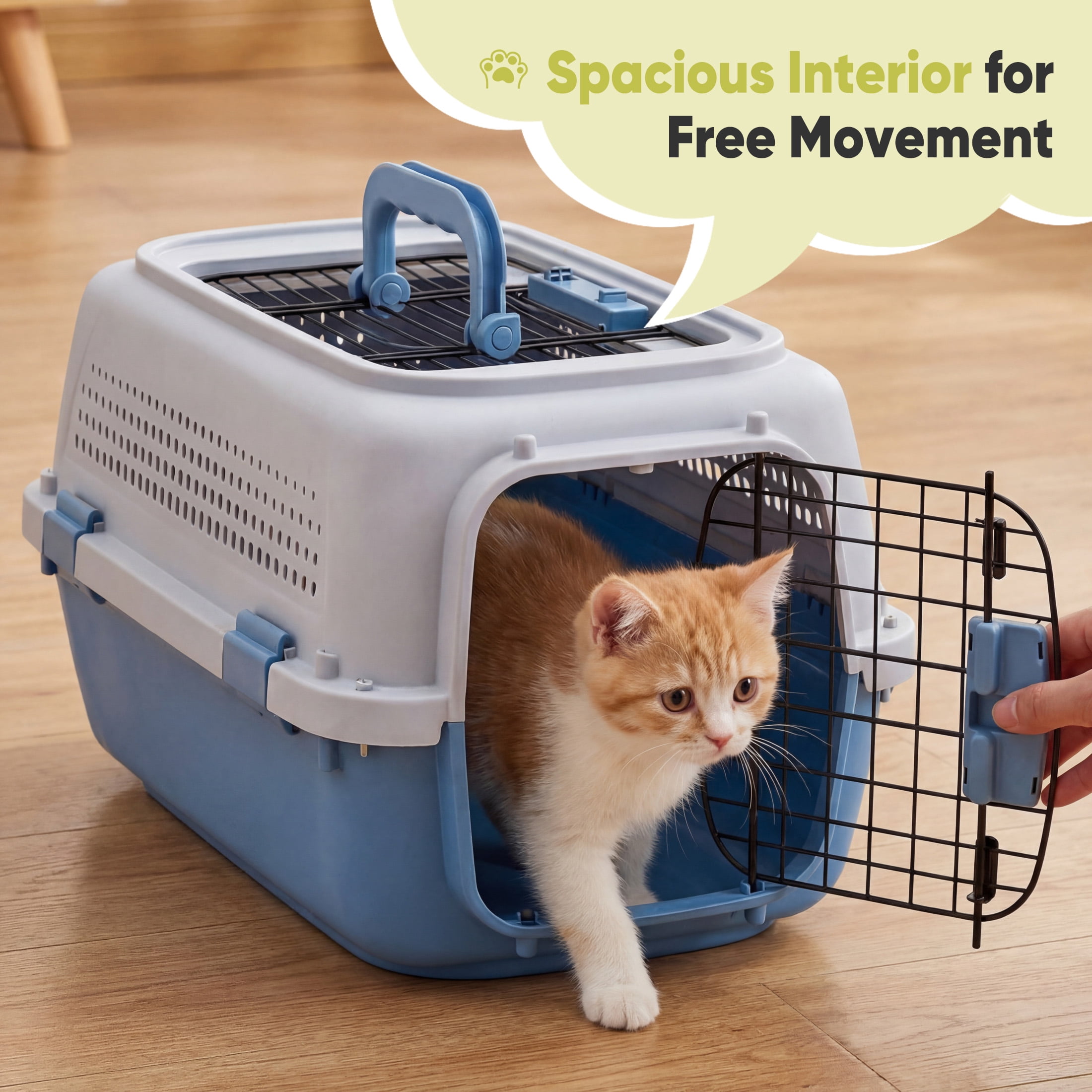 EDX Dog Crates for Small Dogs & Cat Carriers, Two-Door Plastic Pet Kennel, Top & Front Loading, 23", Gray&Blue