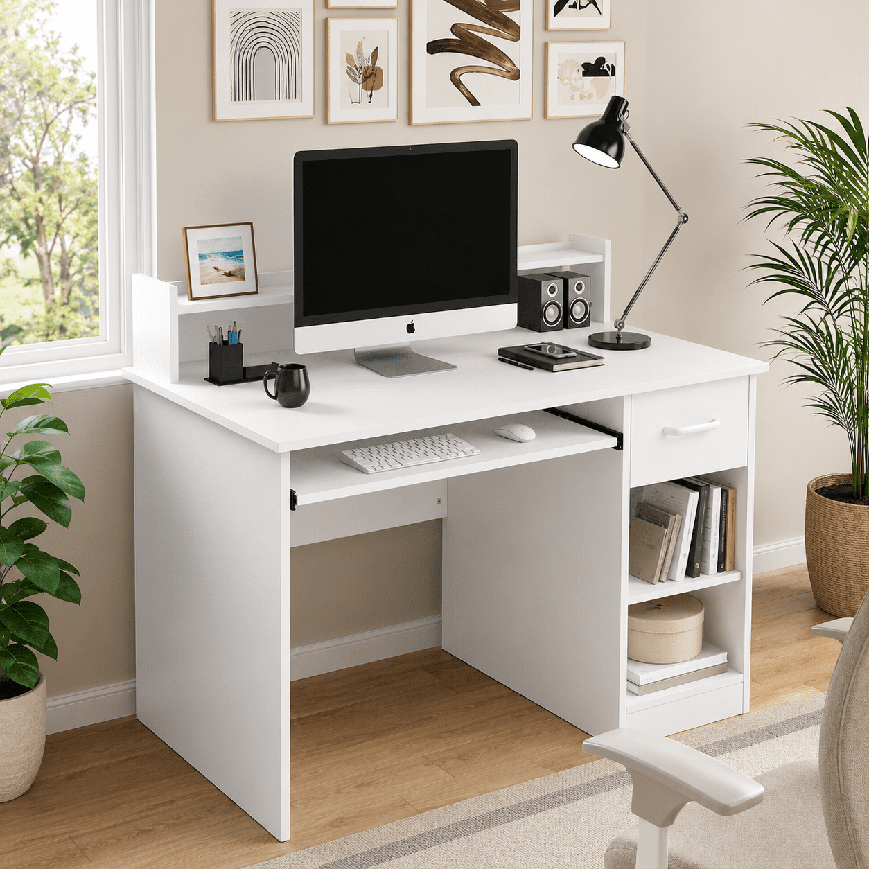 Ktaxon Computer Desk Home Office Workstation Laptop Table Drawer Shelf Furniture White