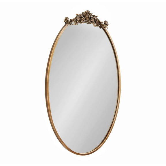 Kate and Laurel Arendahl Traditional Vertical Oval Wall Mirror, 24 x 36, Antique Gold, Vintage Glam Baroque-Inspired Round Bathroom Vanity Mirror with Ornate Crown