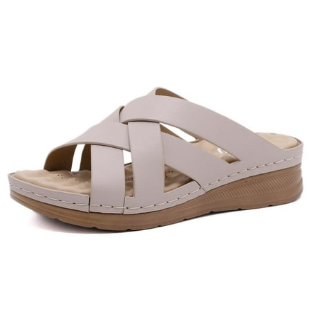 

Sandals for Women Clearance Summer Sandals Cross Massage Slope Heel Slippers