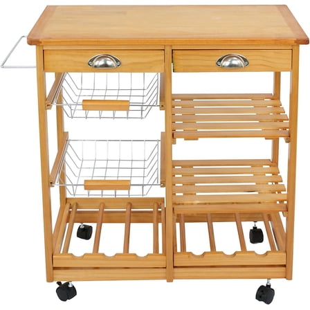 XgoodX Rolling Kitchen Island Wood Mobile Serving Cart w/Storage for Home Restuarant