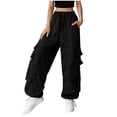 thumbnail image 4 of Lmueinov Women's 90s Retro Parachute Cargo Pants Elastic Waist D string Multi Pockets Baggy Wide Leg Streetwear Casual Hiking Jogger Pants, S-XXL, 4 of 7