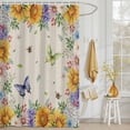 thumbnail image 3 of Shower Curtain Sunflower Daisy Butterfly Bee Shower Curtains for Bathroom Decor, Waterproof Polyester Shower Curtain Set with Hooks, Extra Long 72" x 96" Spring Floral Beige, 3 of 9